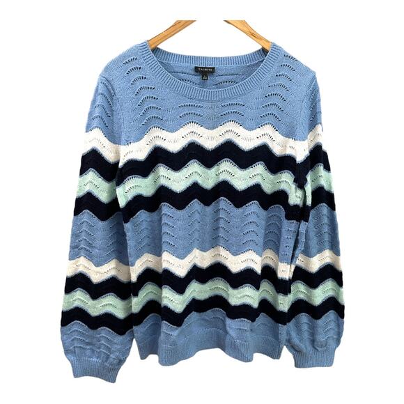 Talbots Blue Knit Chevron Stripe Pullover Fair Isle Sweater L Large - Picture 1 of 7